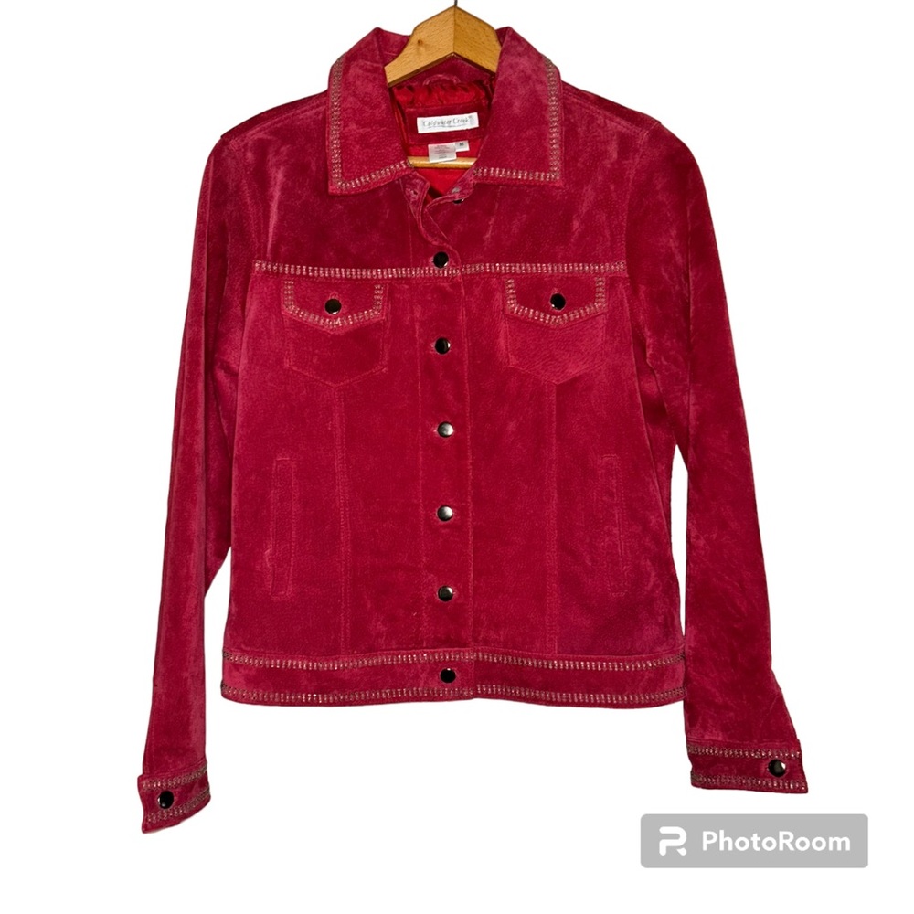 LEATHER suede red button up jacket shacket coldwater creek size medium western